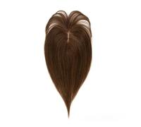Postiche à clipser avec frange for femmes, cheveux naturels Remy, base en soie, raie au milieu, postiche for cheveux clairsemés Extensions de cheveux(14inch,Medium Brown)