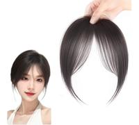 Postiche À Frange Française for Femme 100% Vrais Cheveux Humains À Clipser Extensions De Cheveux Toupet Wispy Bangs Perruques Perruques Droites for Perte De Cheveux/cheveux Fins/cheveux Gris(Black)
