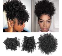 Postiche afro avec cordon de serrage pour chignon et frange bouclée à clip pour chignon ananas (/30)