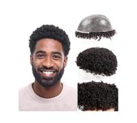 Postiche Afro bouclé de 10 mm for homme, injection 0,12, base peau complète, prothèse capillaire masculine, cheveux humains indiens Perruques homme(6x9)