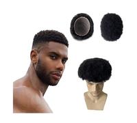 Postiche Afro Kinky Curly for hommes noirs 20,3 x 25,4 cm, base en dentelle complète, double nœud, prothèse capillaire for Perruques homme(1#,4mm curly)