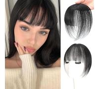 Postiche avec frange à clipser - 100 % cheveux humains naturels - Couverture à 360° - Pour femme - Fausse frange - Noir naturel - Frange 3D