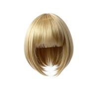 Postiche avec frange complète, Off1 white | Structure Bob courte, fibre synthétique pour cabines de portraits, récitals, looks de fête