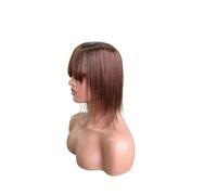 Postiche avec frange for femme, en cheveux humains, 12 x 13 cm, base en soie, fixation par clip, idéal au quotidien.(10inch,Light brown)