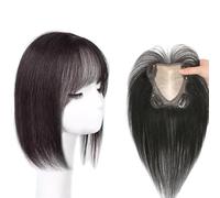 Postiche Avec Frange for Femme Postiches 100% Naturels Extensions De Cheveux 3D À 360° Toupet À Base De Soie 7 X 8 Cm Extensions De Cheveux 10/12 Pouces for Cheveux Clairsemés(Black,25cm)