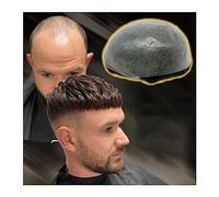 Postiche capillaire pour homme - Prothèse capillaire de 0,08 mm - Base en polyuréthane - Double nœud - 20,3 x 25,4 cm - Densité moyenne - Systèmes de remplacement de perruque pour homme (densité 100