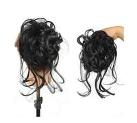 Postiche Cheveux Naturel Chignon en désordre, extensions de cheveux synthétiques bouclés élastiques, queue de cheval Perruque(1B)