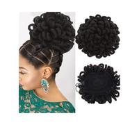 Postiche Cheveux Naturel Dreadlocks synthétiques Afro Puff Hair Chignon Faux Locs Clip In Drawstring Pony Tail Postiches Perruque(Noir)