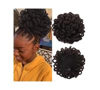 Postiche Cheveux Naturel Dreadlocks synthétiques Afro Puff Hair Chignon Faux Locs Clip In Drawstring Pony Tail Postiches Perruque(BLACK BROWN)