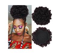 Postiche Cheveux Naturel Dreadlocks synthétiques Afro Puff Hair Chignon Faux Locs Clip In Drawstring Pony Tail Postiches Perruque(99J)