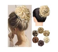 Postiche Cheveux Naturel Extensions de cheveux synthétiques en chignon élastique, postiches courtes bouclées et ébouriffées Perruque(27H613)