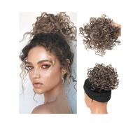 Postiche Cheveux Naturel Postiche synthétique à chignon décoiffé, chignon court élastique avec cordon de serrage, queue de cheval bouclée à clipser Perruque(10T0906)