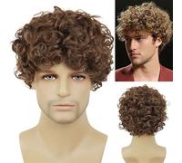 Postiche Cheveux Naturel pour Homme Perruque de Cosplay synthétique naturelle résistante à la chaleur for homme, perruque courte bouclée noire mélangée de cheveux gris for homme, perruque cadeau for p