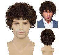 Postiche Cheveux Naturel pour Homme Perruque de Cosplay synthétique naturelle résistante à la chaleur for homme, perruque courte bouclée noire mélangée de cheveux gris for homme, perruque cadeau for p