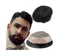 Postiche Cheveux Naturel pour Homme Toupet noir # 1B for hommes, postiche de remplacement 100% vrais cheveux humains européens, système Mono NPU, 8x10 pièces Toupet Homme(7x10)