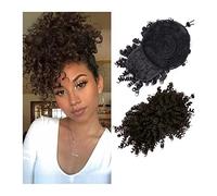 Postiche Chignon Afro High Puff Cheveux Synthétiques Chignon Queue De Cheval Cordon Avec Une Frange Courte Crépus Bouclés Queue De Poney Clip Dans Les Extensions De Cheveux for Femmes Accessoire de Co