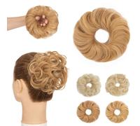 Postiche Chignon Cheveux Naturel Blond Doré/Blond Clair Petit Postiche Chignon Cheveux Naturel Humain Bouclés Ondulés Chouchou Extension Updo Faux Chignons Elastique pour Femme, 23g (#12/613)