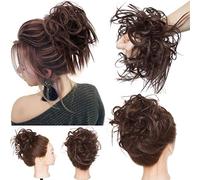 Postiche Chignon Cheveux Naturel Chignon Bouclé Chouchous Extensions de Cheveux Scrunchies Ondulés Tousled Updo Bun Extension Brun moyen