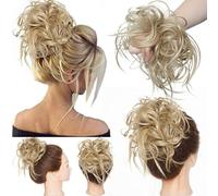 Postiche Chignon Cheveux Naturel Chignon Bouclé Chouchous Extensions de Cheveux Scrunchies Ondulés Tousled Updo Bun Extension Blonde cendrée