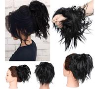 Postiche Chignon Cheveux Naturel Chignon Bouclé Chouchous Extensions De Cheveux Scrunchies Ondulés Tousled Updo Bun Extension Noir Foncé