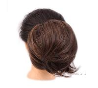 Postiche chignon décoiffé, chignon synthétique court et lisse, élastique, chouchou, queue de cheval for femme, faux cheveux for fête de mariage(Brown)
