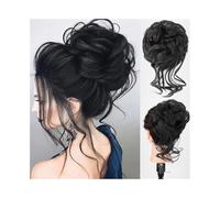 Postiche chignon décoiffé, extensions de cheveux bouclés avec queues droites, chouchous en cheveux synthétiques, postiches en queue de cheval for femmes Look élégant chic(Black)