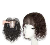 Postiche Court Bouclé Avec Frange 100% Postiches Humains for Femmes Extensions De Cheveux Bruns Naturels De 10/12 Pouces Toupet À Clipser for Cheveux Clairsemés, Perte De Cheveux, Cheveux Gris(30cm)