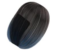Postiche Courte Bleu Dégradé, Frange Soignée, Fibre Haute Température | Bob Stylé, Fil Nylon Transparent, Aspect Mat, Extensible, Cosplay et Scène, pour Cheveux Naturels