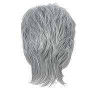 Postiche Courte Lisse Gris Argenté en Fibres Résistantes | Filet Intégré, Bande Élastique Réglable, Cache-oreilles en Coton, pour Cosplay et Scène