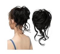 Postiche élastique synthétique bouclée en désordre, chouchou, noir, blond, brun, cheveux naturels, Chignon, beignet, faux for femmes Ponytail Extension(Off Black)