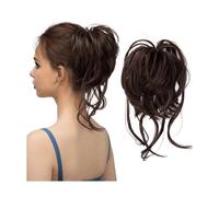 Postiche élastique synthétique bouclée en désordre, chouchou, noir, blond, brun, cheveux naturels, Chignon, beignet, faux for femmes Ponytail Extension(Chocolate Brown)