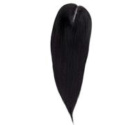 Postiche en cheveux humains européens vierges 12 cm x 13 cm avec 4 clips, base en soie, for femmes blanches(Black,14 inch)