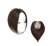 Postiche en cheveux humains naturels de 10 pouces avec frange for femmes, 3 clips, 10x12 cm, postiche à base de soie Hair Extensions Pièces Wigs(Brown No Bangs)