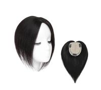 Postiche en cheveux humains naturels de 10 pouces avec frange for femmes, 3 clips, 10x12 cm, postiche à base de soie Hair Extensions Pièces Wigs(Black No Bangs)
