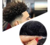 Postiche en cheveux humains pour homme, cheveux afro bouclés ondulés de 4 mm, système de remplacement africain en boucle en V, perruques en polyuréthane pour homme(BLACK,18 * 23cm)
