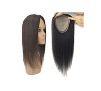 Postiche en cheveux humains vierges européens 12 x 13 cm, postiche en soie avec base en peau et PU de 2 cm autour, avec clips, for femmes Postiche Cheveux Femme(8 inch,Medium Brown)
