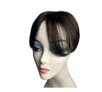 Postiche en cheveux naturels, petite frange courte à clipser, 18 cm, partie centrale, postiche lisse for cheveux clairsemés Hair Extensions for Daily Wear(Natural Black)