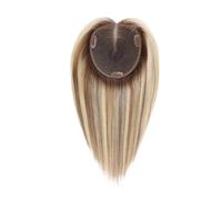 Postiche en cheveux naturels Remy à base suisse de 15 x 12 cm, 30, for femmes, avec clips clairsemés Extensions de cheveux(Blonde with Dark Brown Roots)
