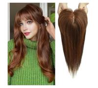 Postiche Femme 4"x5.5" Perruques de cheveux humains véritables avec frange Pièces de clip de base en soie Cheveux de topper droits for femmes Extension de cheveux Postiche Cheveux Femme(14 inch,Chocol