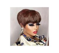Postiche Femme Perruque courte coupe lutin brune cheveux humains for femmes noires perruques avec frange perruque brésilienne colorée perruques de cheveux humains Postiche Cheveux Femme(Chocolate Brow