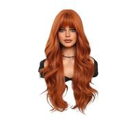 Postiche Femme Perruque orange ondulée de 71 cm de long, perruque synthétique bouclée en fibre résistante à la chaleur avec frange for femmes et filles, utilisation quotidienne en soirée Postiche Chev
