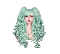 Postiche Femme Perruque synthétique bou de 61 cm for femme, perruque de cosplay, perruque d'Halloween for fête, avec deux queues de cheval Postiche Cheveux Femme(Green)