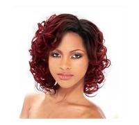 Postiche Femme Perruques synthétiques courtes bouclées bordeaux de 12 pouces for femmes, perruque courte rouge vin ombré Postiche Cheveux Femme
