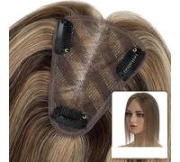 Postiche Femme Postiches 8x10cm Fait Main Base Mono Fine Femmes Topper Clip In Extensions de Cheveux Humains 6-14 pouces Cheveux Raides Mono Nœud Unique Postiche Postiche Cheveux Femme(12inches)