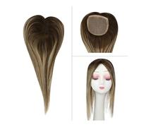 Postiche Femme Toppers de cheveux humains droits 13 × 13 cm couverture de grande surface Mono Base morceau de cheveux enduit de PU Ombre brun mélangé blond Clip dans les Toppers de cheveux Remy Postic