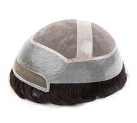 Postiche for homme avec peau fine et système capillaire, postiche en cheveux humains, dentelle suisse, nouée à la main, mono-couche Hairline Fine(Natural Black)