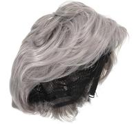 Postiche Grise Homme Cheveux Courts Volumineux en Fibre Haute Température | Aspect , Usage sans Colle, Soirées et Fêtes Costumées, pour Tête Humaine
