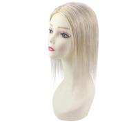 Postiche humain 13 x 13 cm, base mono, for femme, avec cheveux clairsemés, fait main, à clipser(Mixed Blonde,10inch)