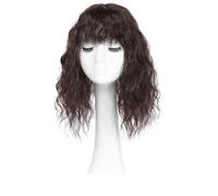Postiche ondulé for femme, extensions capillaires synthétiques à clipser, bouclées et moelleuses, avec frange(Chocolate Brown)