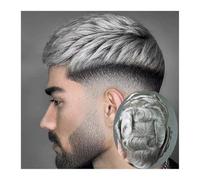 Postiche pour cheveux pour hommes Remy Human Hair Man Wig Grey Mix Black Color Durable 0.06-0.08mm Thin Skin ToupeeFull PU Hairpiece Unit Replacement Postiche invisible et respirant pour hommes(2#)